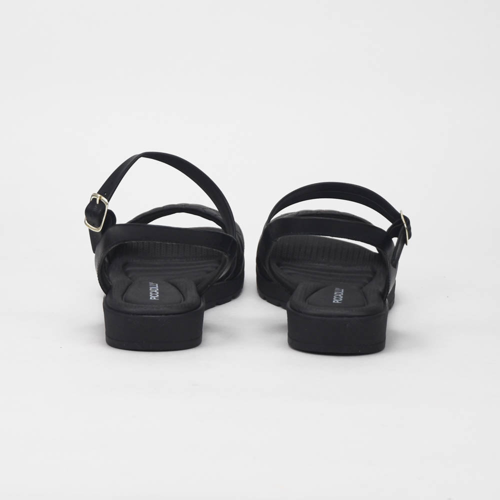 Piccadilly Sandales Confortables Matelassées Noir Femme