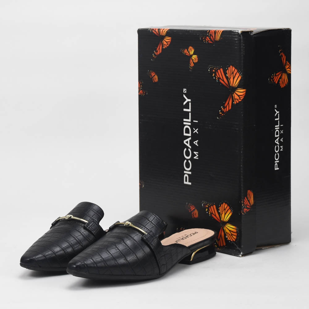 Piccadilly Sabots Femme Élégants Effet Croco Noir