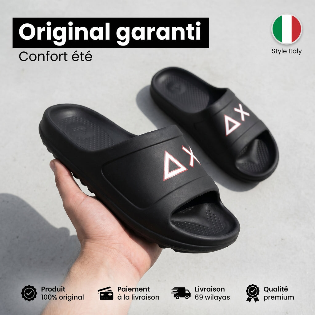 SUN68 Claquettes Logo Noir Confortable Homme