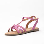 Kimland Sandales Plates Tressées Rose Femme