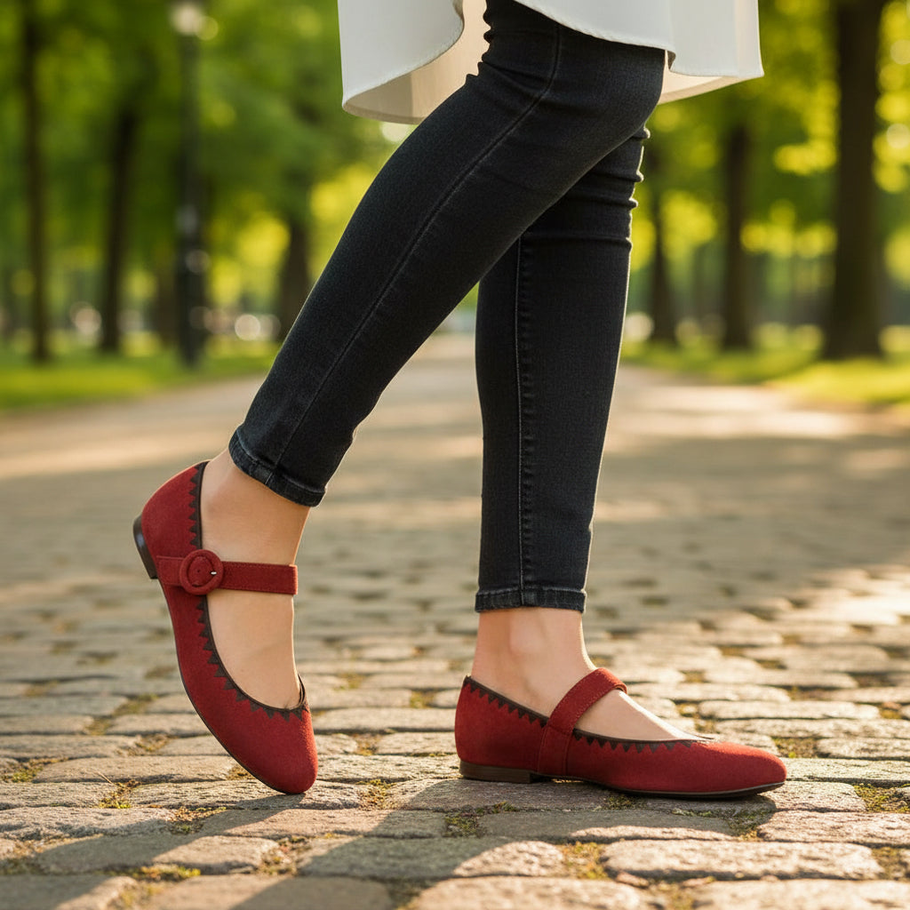 André Ballerines Daim Rouge Femme Élégantes