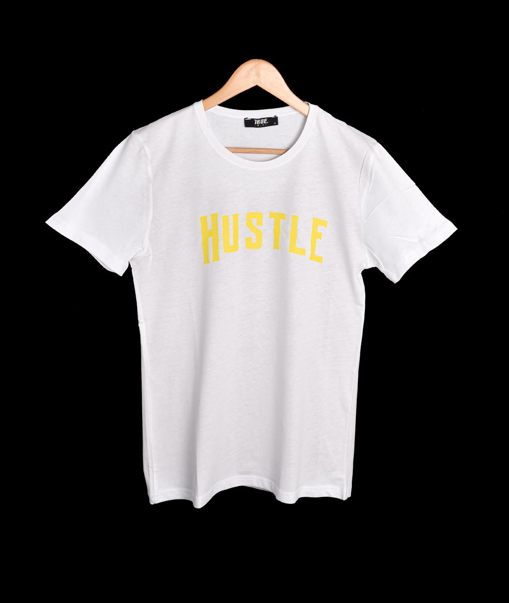 T-shirt BLANC ET JAUNE * HUSTLE *