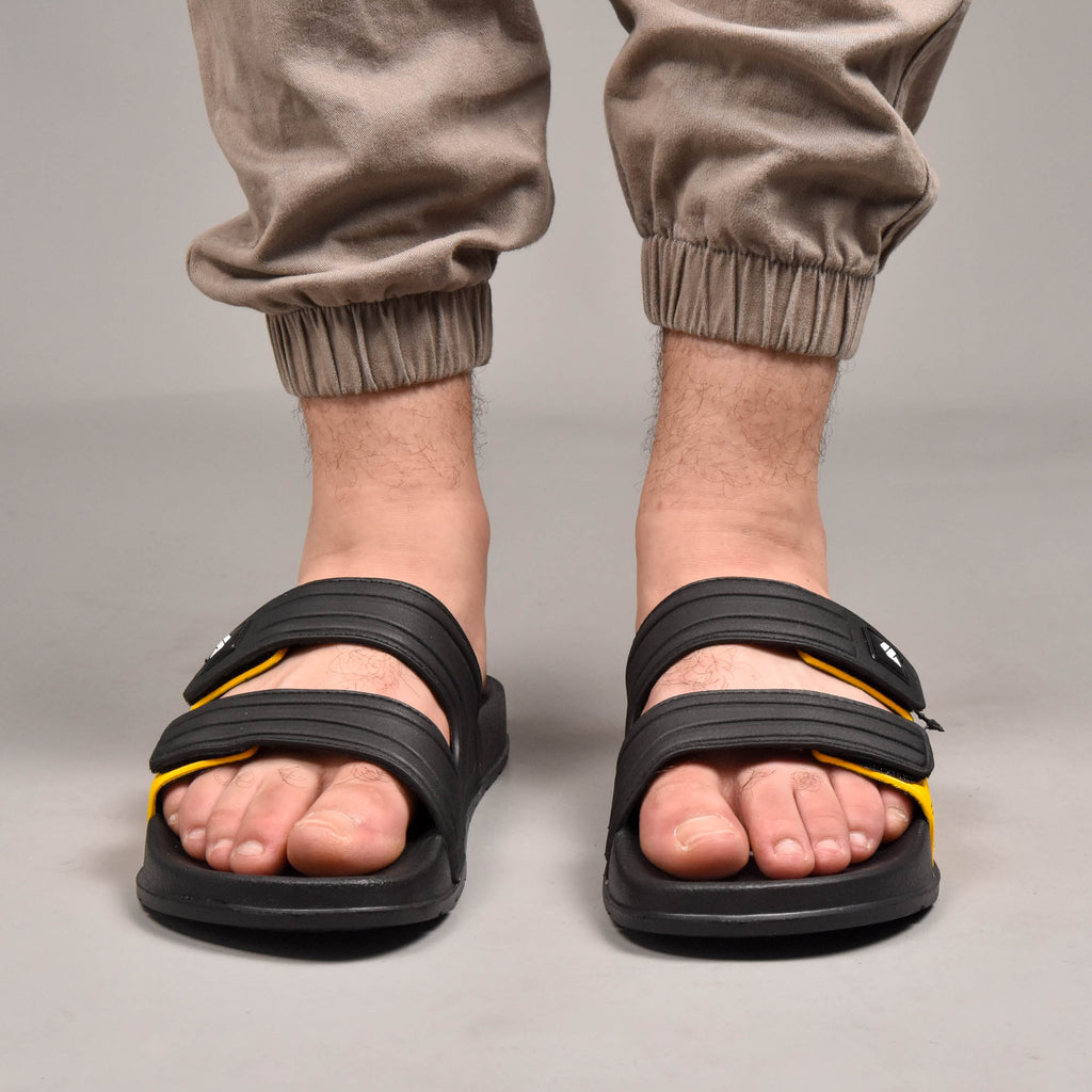 Kito Claquettes Confortables Noir et Jaune Homme