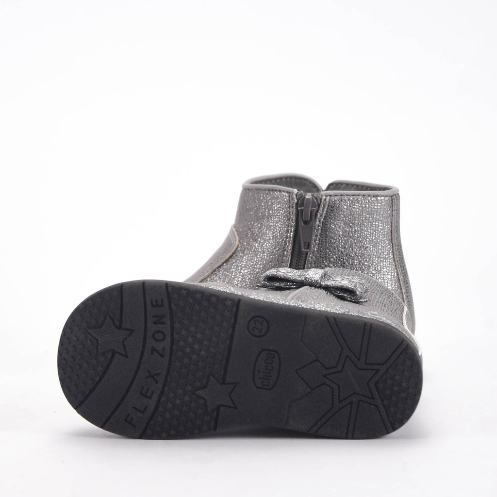 Chicco Bottines Argentées Brillantes avec Nœud Fille