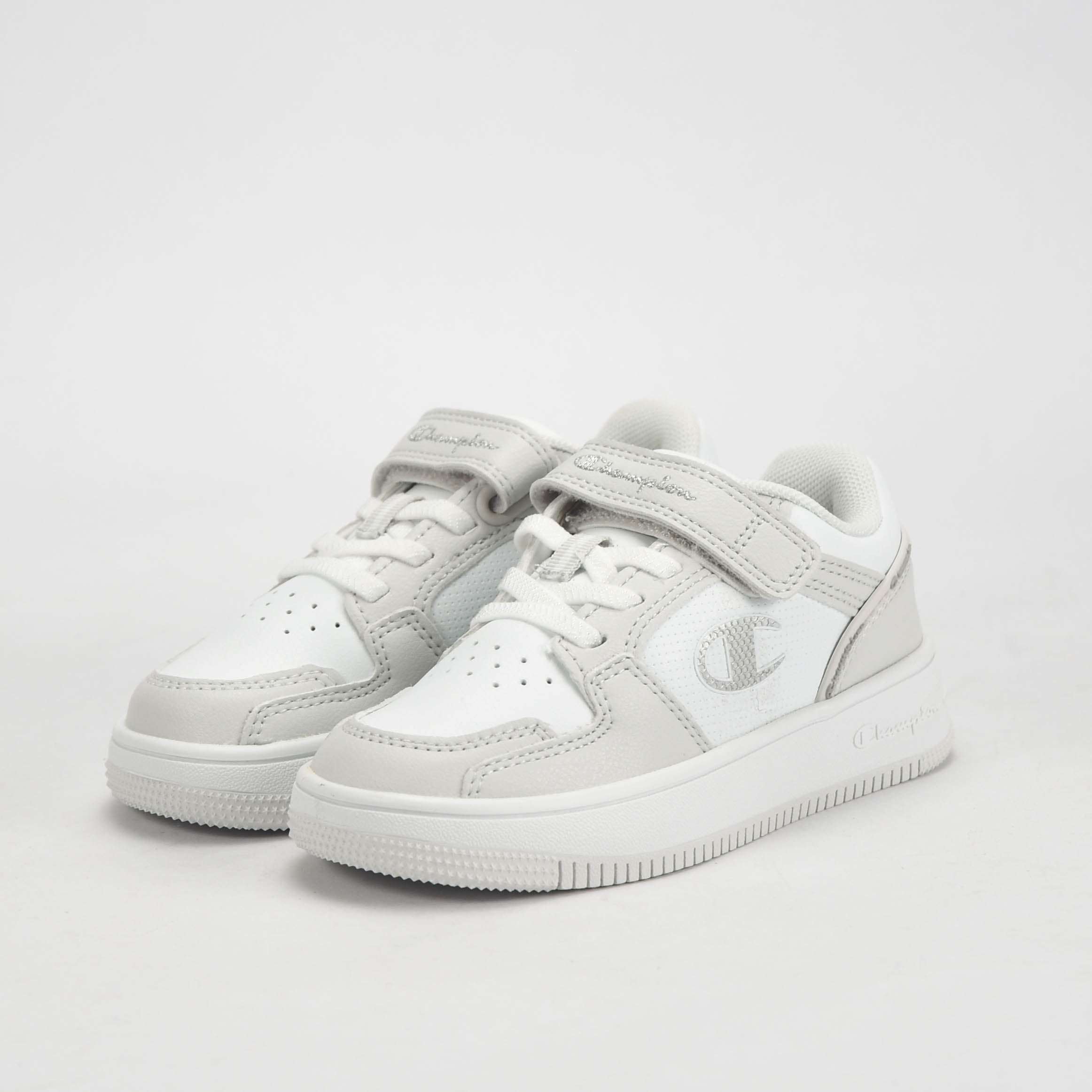 Champion Baskets Rebound Low Scratch Enfant Blanc et Gris