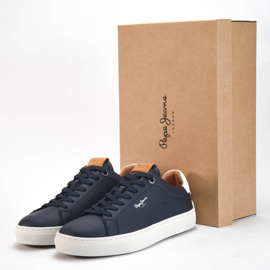 Pepe Jeans Sneakers Adams en Cuir Bleu Marine Homme