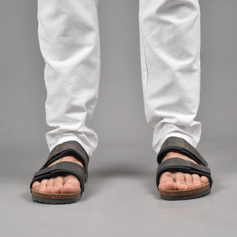 Birk Sandales Orthopédiques en Cuir Gris Homme