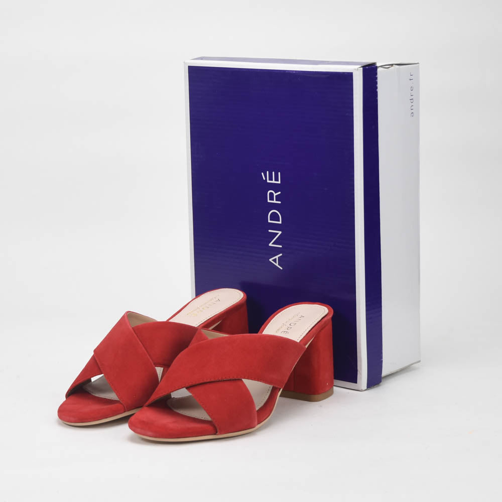 André Mules à Talons Daim Rouge Femme