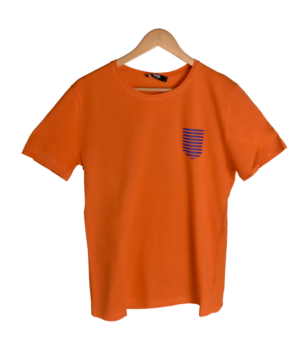 Kimland T-shirt Orange avec Poche Rayée Homme