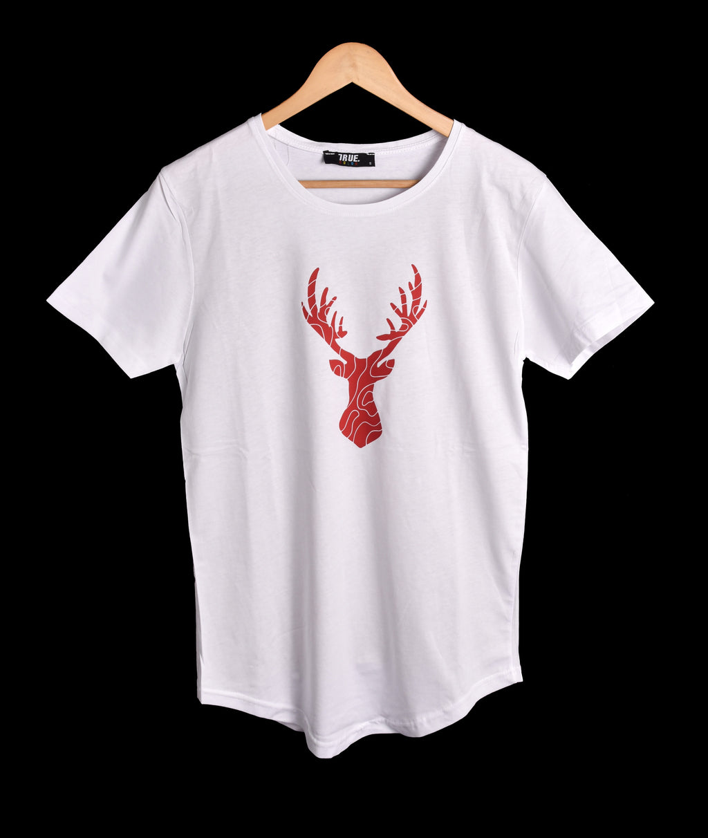 T-shirt BLANC ET ROUGE MOTIF CERF