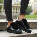 André Baskets Noires Fourrure Élégantes Femme