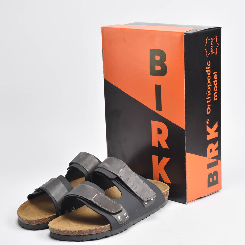 Birk Sandales Orthopédiques en Cuir Gris Homme