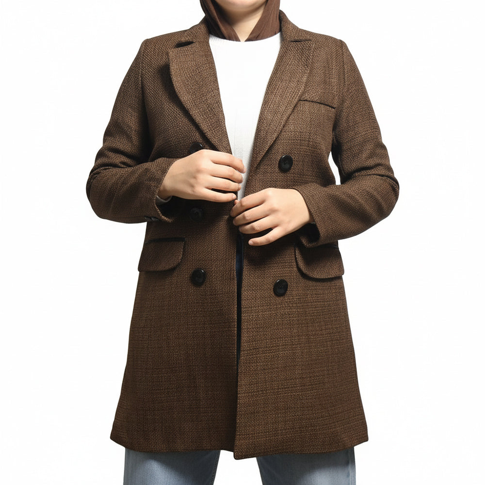 PAK Veste Longue Double Boutonnage Femme Marron