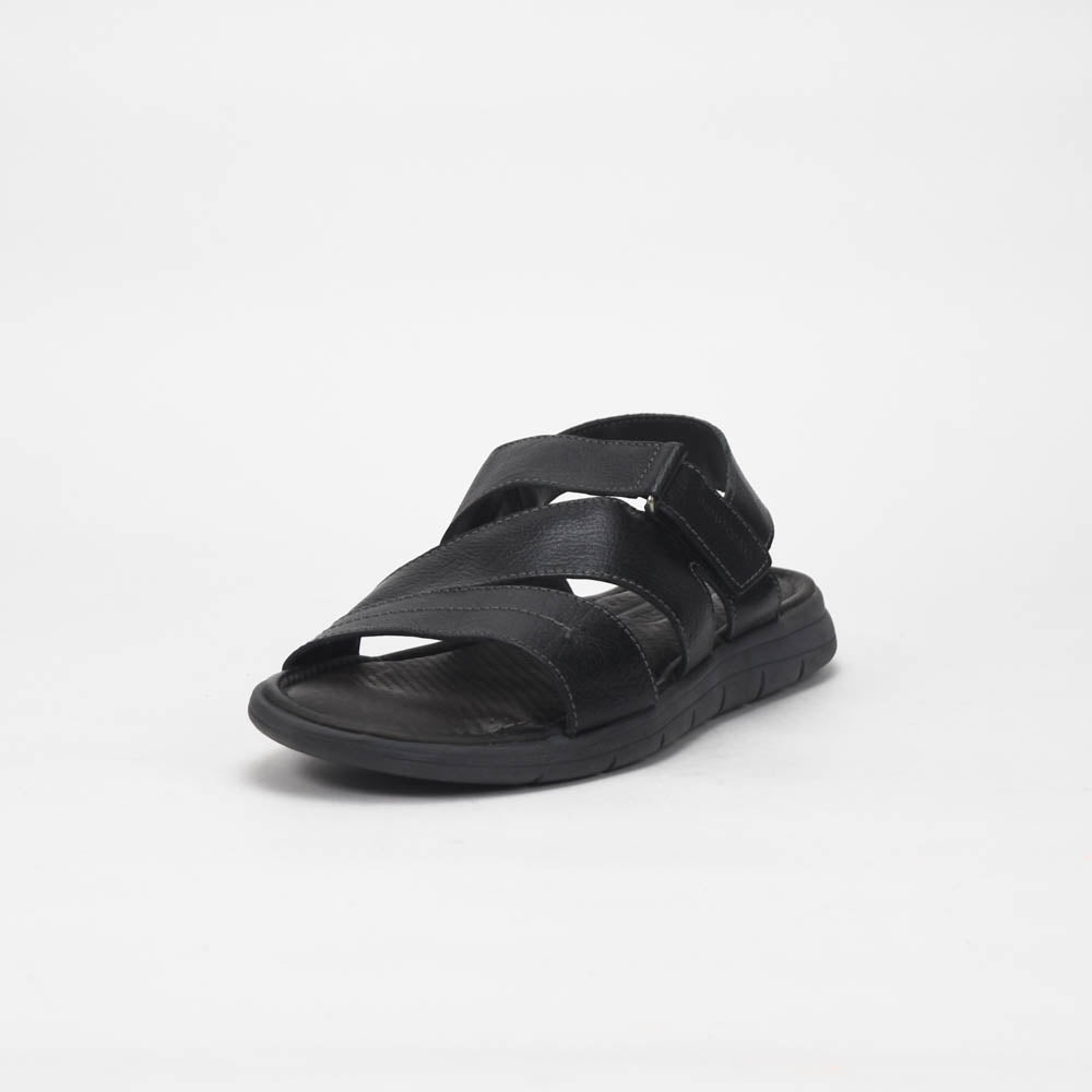 Democrata Sandales Confortables en Cuir Noir Homme