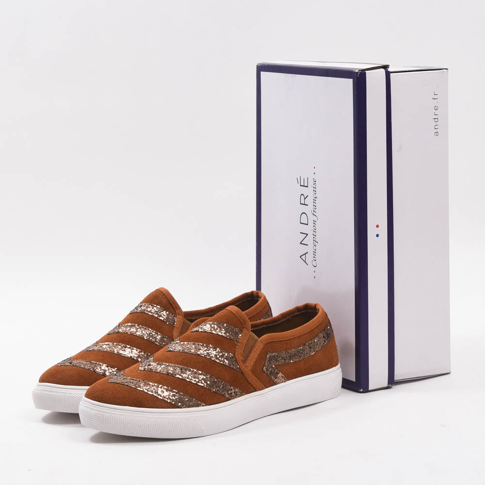 André Baskets Slip-on Daim Pailleté Femme