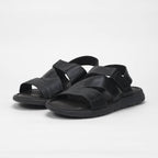 Democrata Sandales Confortables en Cuir Noir Homme