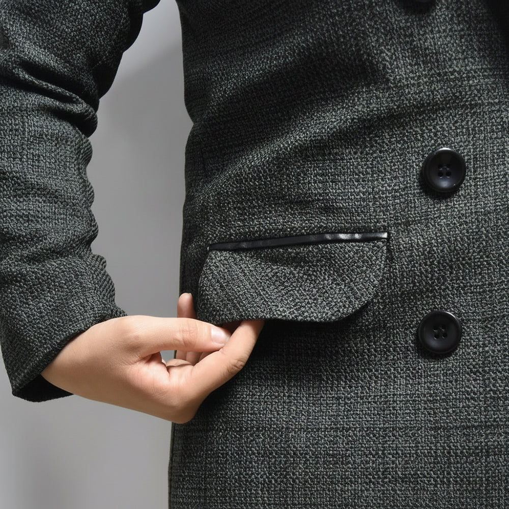 Veste Longue Croisée Style Blazer Femme Vert Texturé