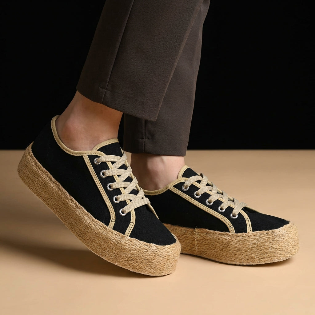 André Espadrilles Plateforme Toile Noir Femme