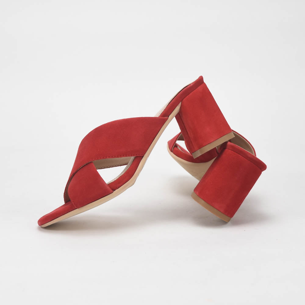 André Mules à Talons Daim Rouge Femme