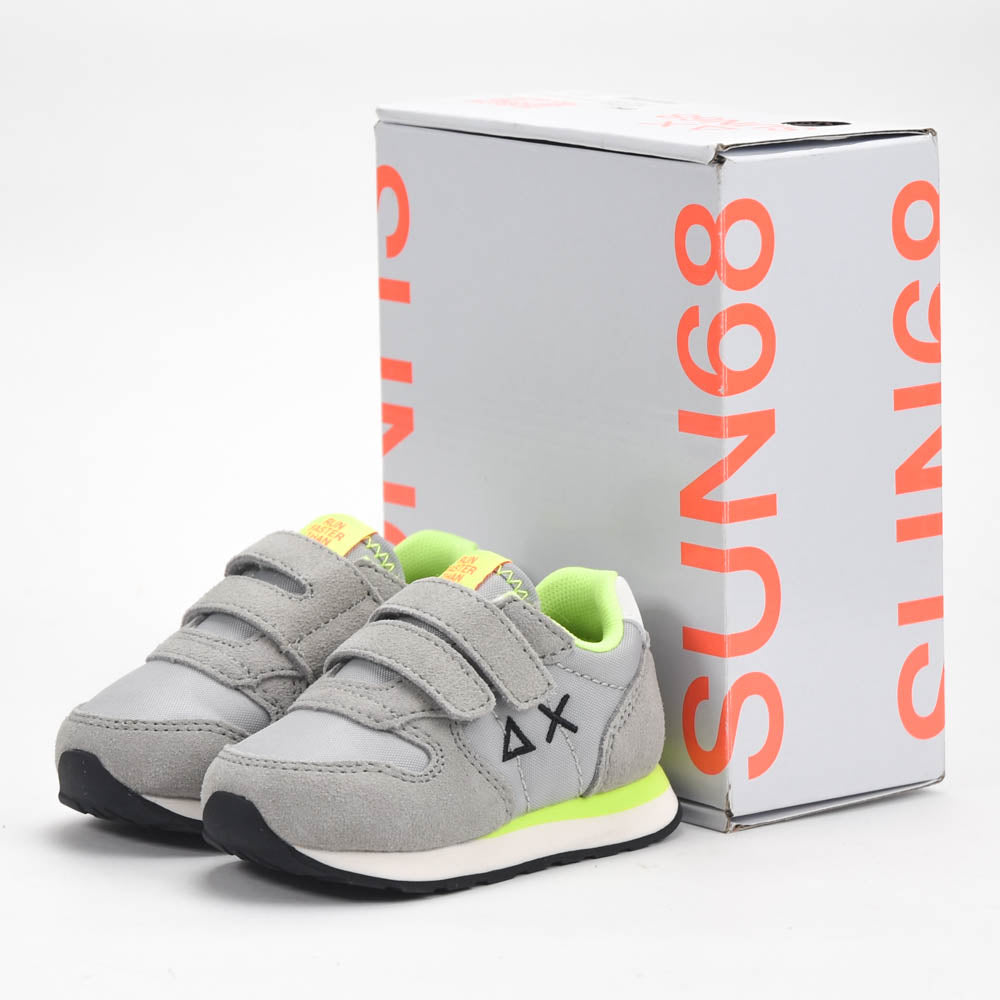 SUN68 Baskets Enfant Confortables Gris et Jaune Fluo