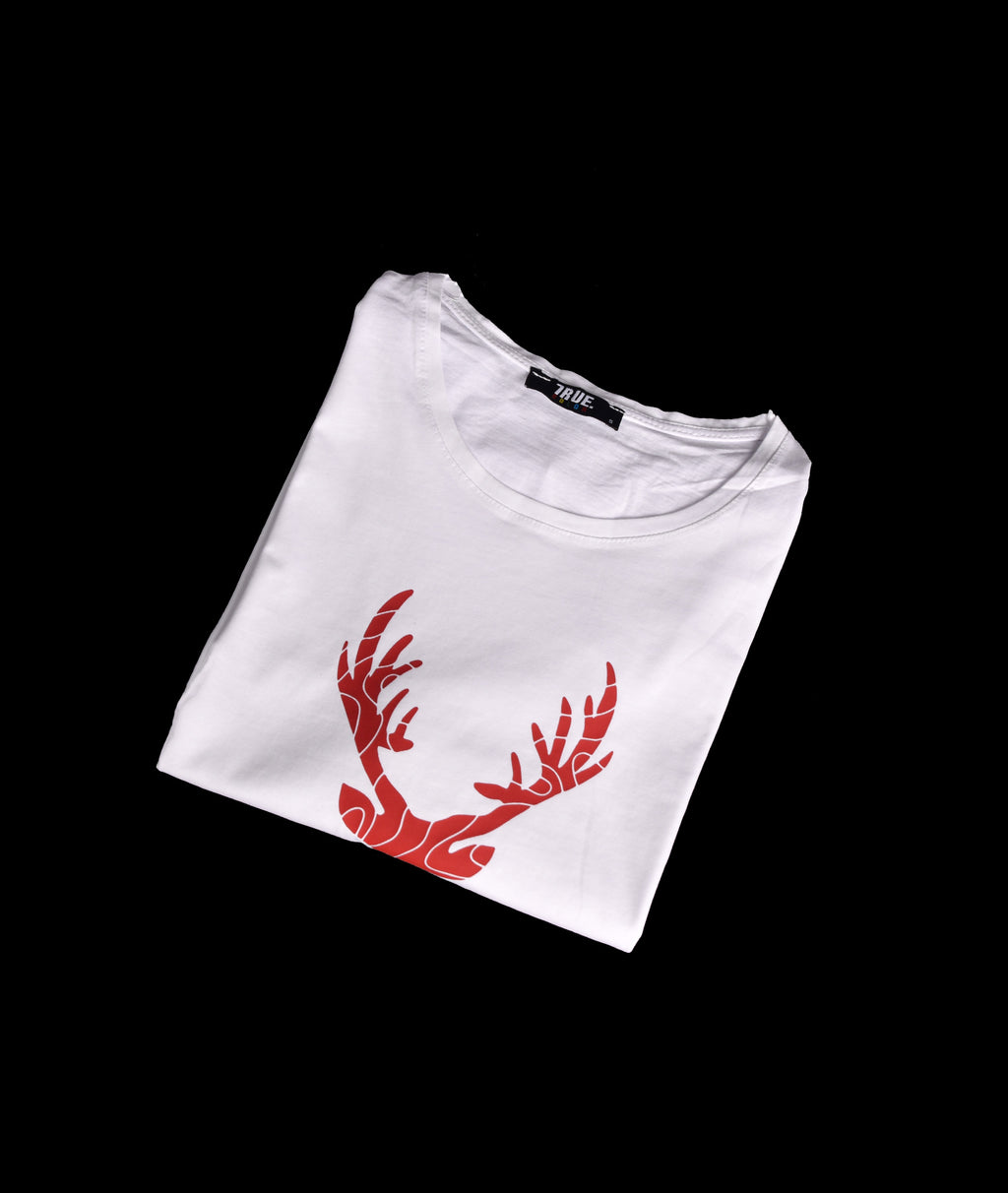 T-shirt BLANC ET ROUGE MOTIF CERF