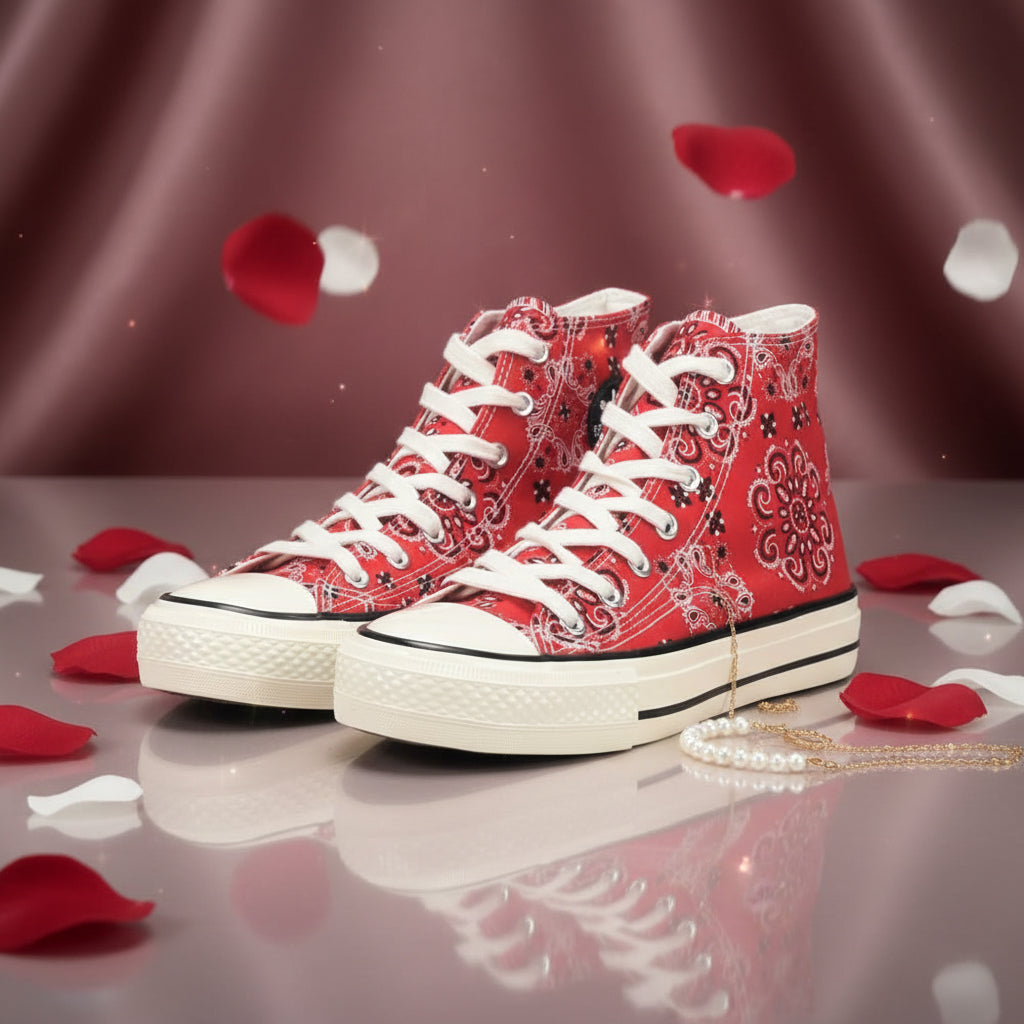 André Baskets Montantes Imprimé Bandana Rouge Unisexe