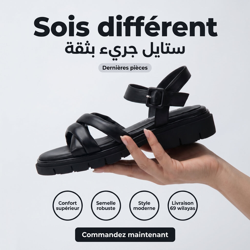 Kimland Sandales Plates Confortables Noir Femme