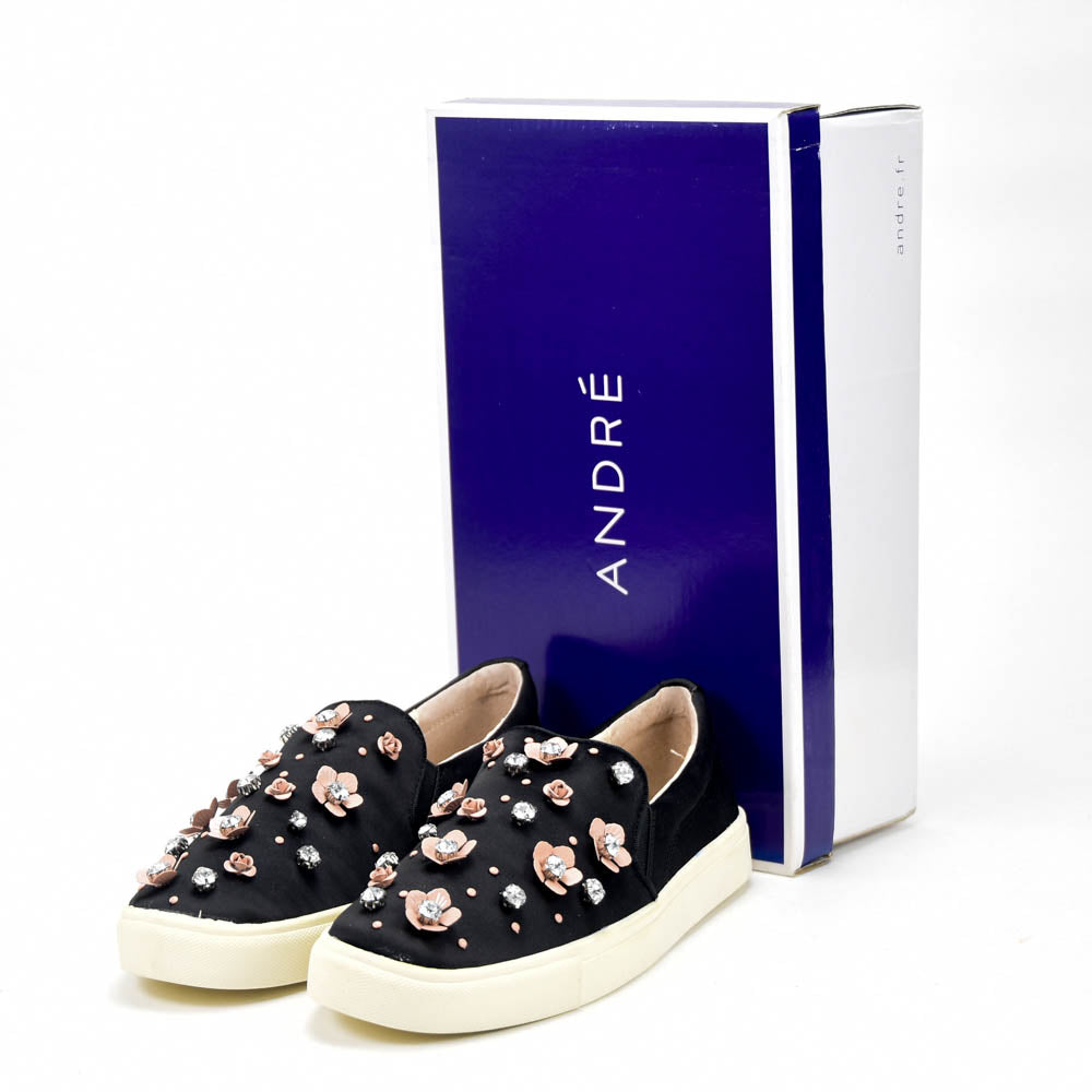 André Slip-on Femme Ornées de Fleurs et Strass