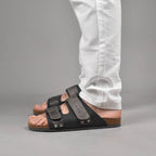 Birk Sandales Orthopédiques en Cuir Gris Homme