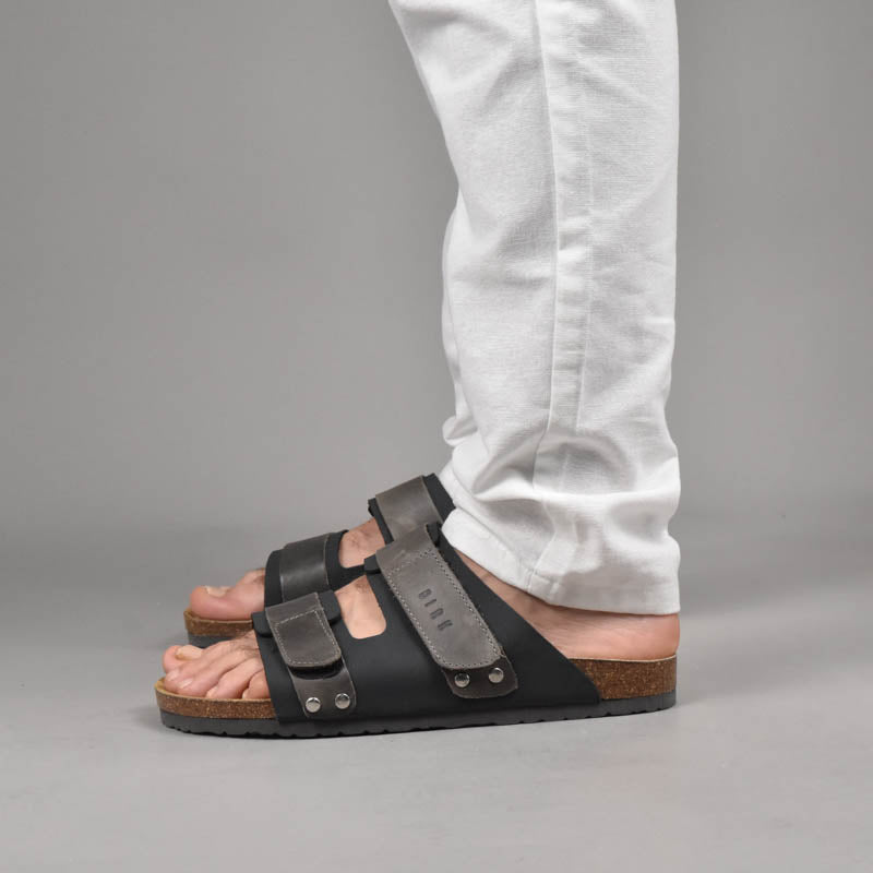 Birk Sandales Orthopédiques en Cuir Gris Homme
