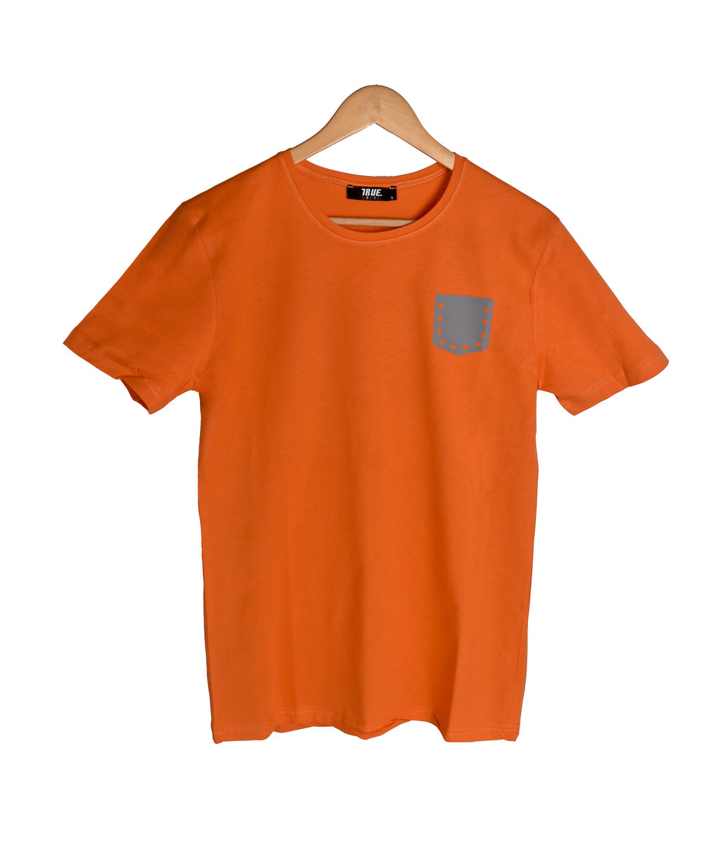 T-shirt Orange à Poche Grise Homme Style Décontracté