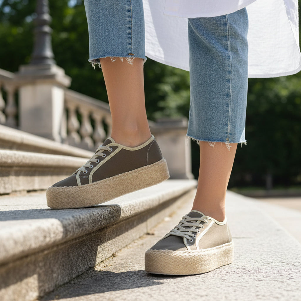 André Baskets Plateforme Toile Femme