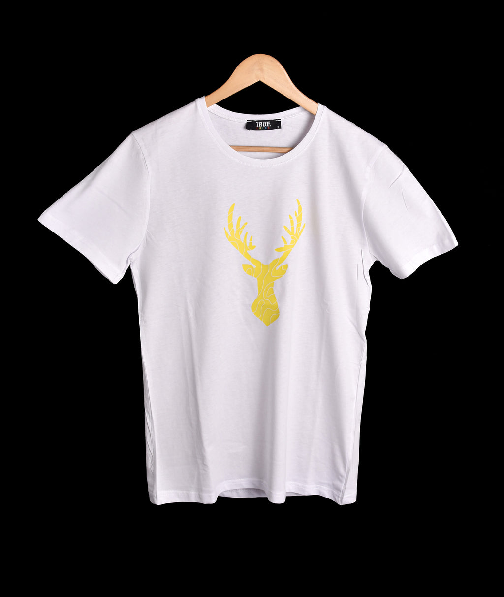 T-shirt BLANC ET JAUNE MOTIF CERF